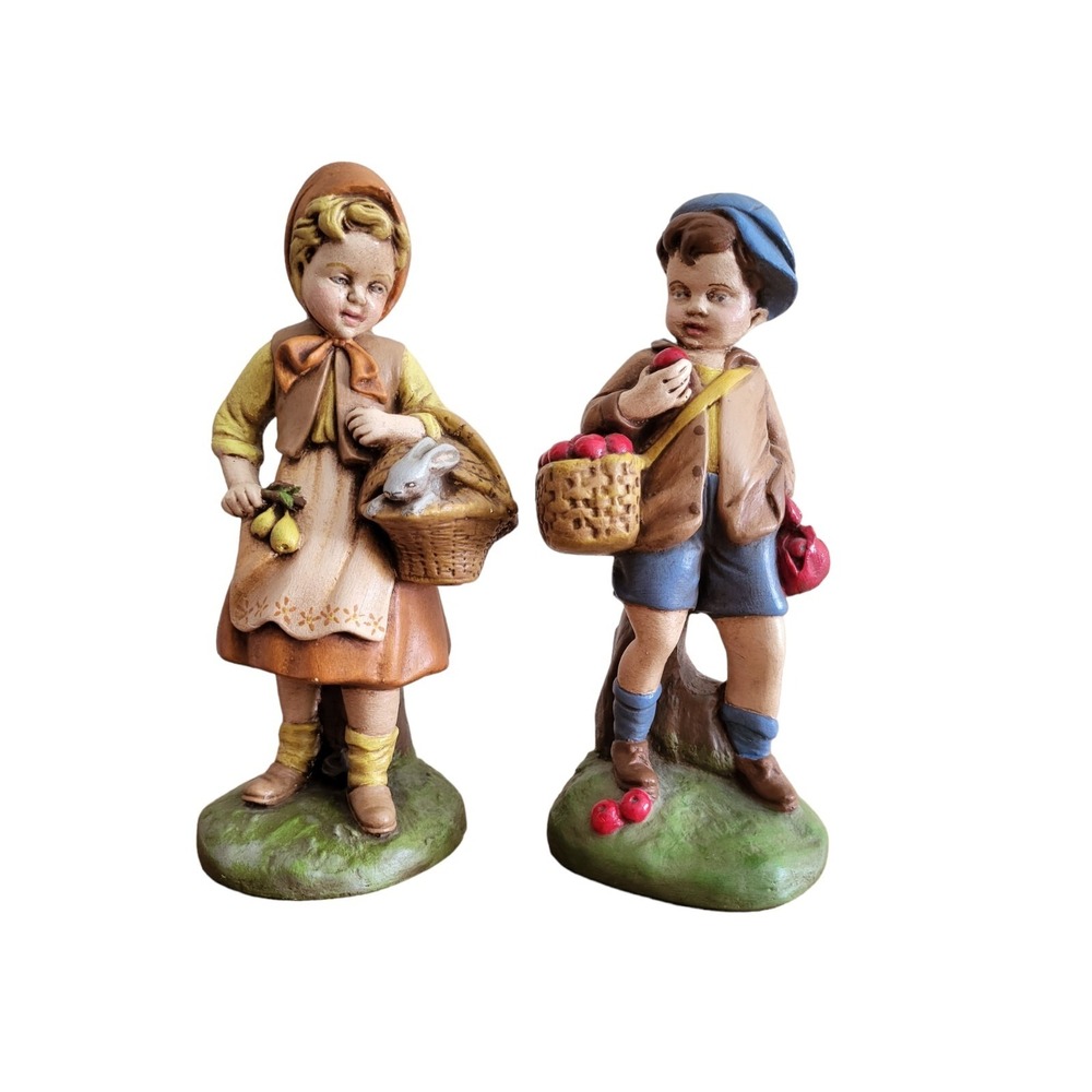 Vintage Pair Continental Studio Chalkware Prairie Farm Boy & Girl Figurines 9"